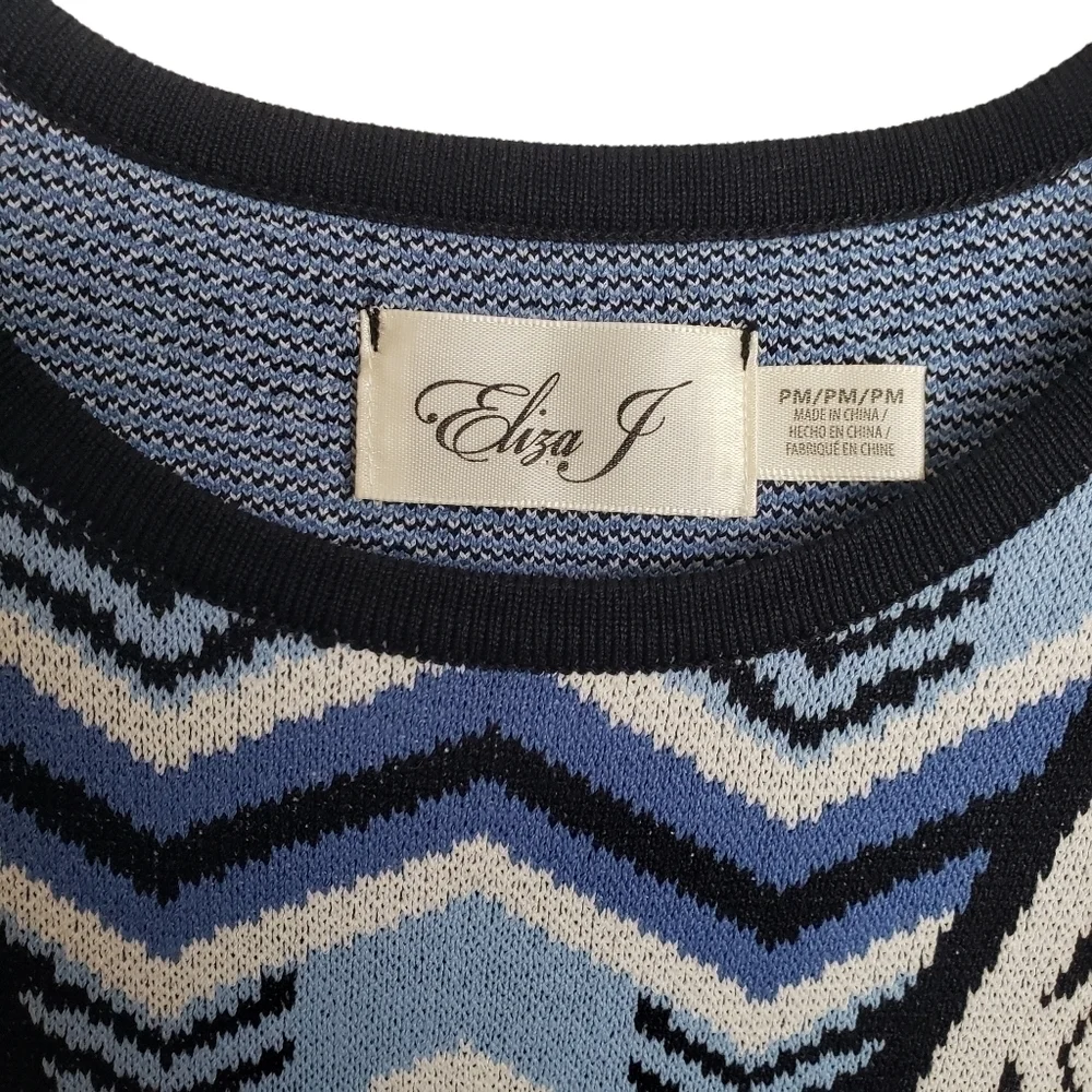 🔥ELIZA J Sweater Dress Fit Flare Long Sleeve Geometric Knee Length, Size PM - Picture 6 of 8